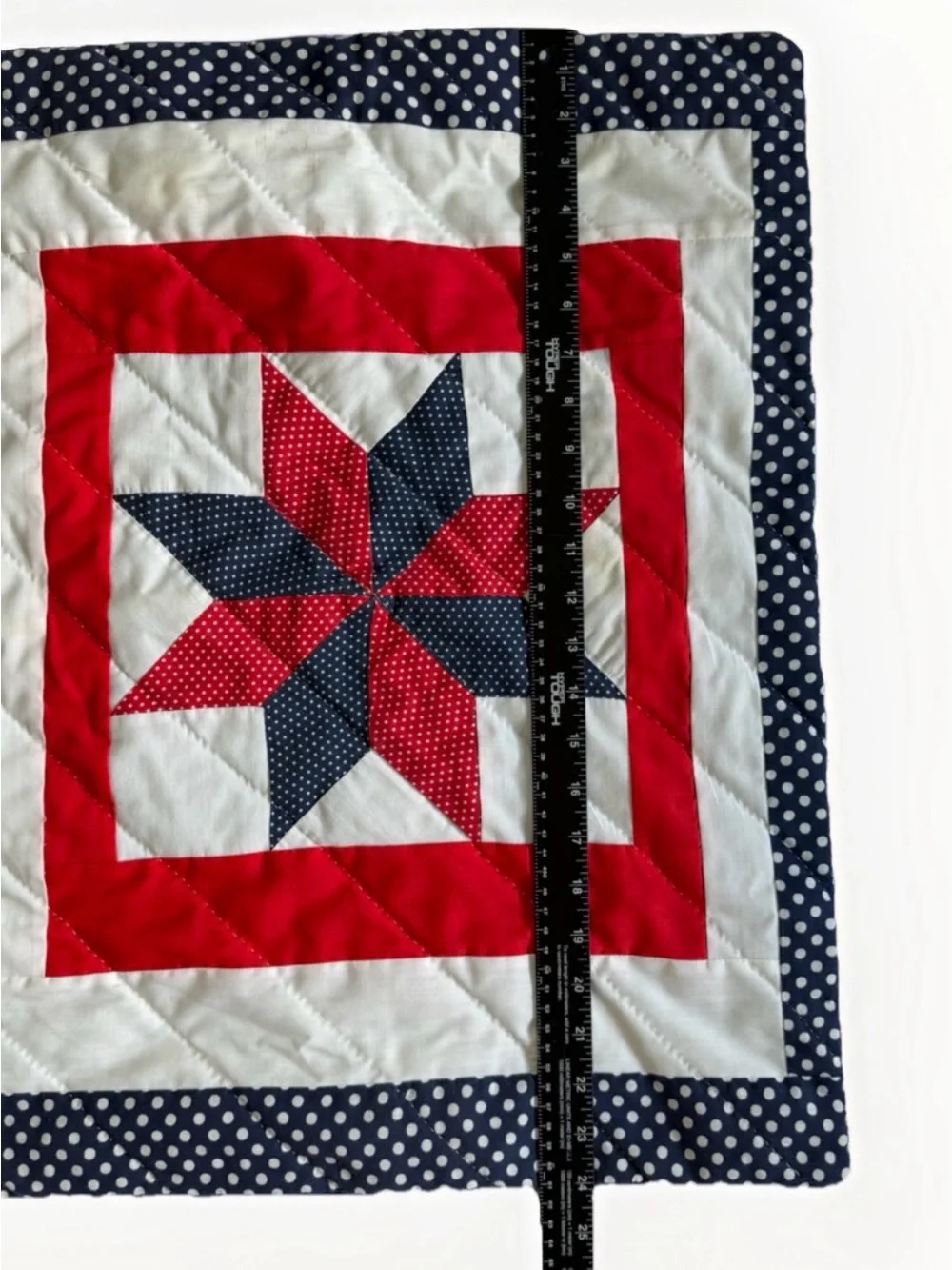 Vintage Patriotic Lone Star Quilted Pillow Sham Red White Blue Polka Dot 24x19